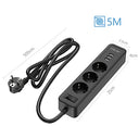 Jsver - Power Strip with 3 USB Ports, Surge Protection, Wall Mountable, 3680W