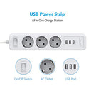 Jsver - USB Surge Socket with 3 Outlets, 3 USB Chargers, 2m Cable, Overvoltage Protection