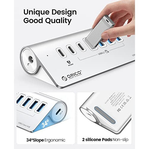 ORICO - 7-Port USB 3.2 Gen 2 Hub With 60W PD Charging And C to C Cable