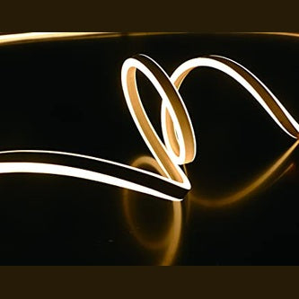 Double-sided flex neon light strip in warm white, 5m length with a detachable power cord, featuring 120 SMD2835 LEDs per meter and IP65 water and dust protection.