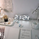 Buyweek - 3D LED Wall Clock with White Frame, Digital Alarm, Temperature Display
