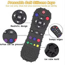 Aisbugur Baby Teething Toy in the shape of a TV remote, colorful and safe for infants.