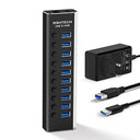 Discover the Rshttech 10-Port USB 3.0 Hub with 10Gbps transfer speed, powered by a 12V/3A adapter. Perfect for fast data transfer and multiple device connections.
