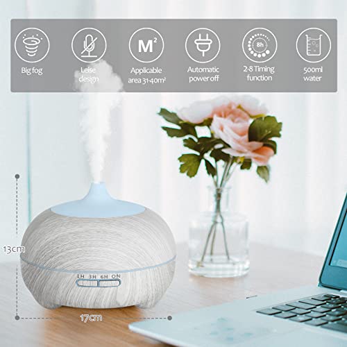 Hianjoo - 500ml Essential Oil Diffuser with 14 LED Lights for Aromatherapy