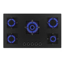 Cecotec 5 Burner Gas Hob in Matt Black Glass with Cast Iron Grills