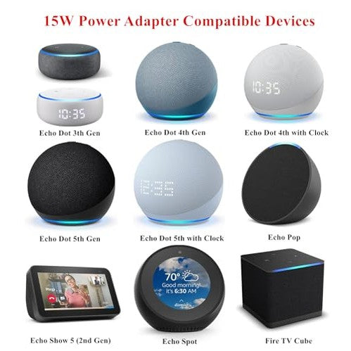 Echo - 15W Power Adapter for Echo Dot, Echo Show 5, Echo Spot & Fire TV Cube