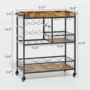 Asofer 3-Tier Bar Cart with Lockable Wheels - Retro