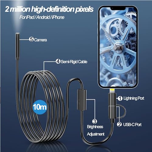 Endoscope - 1920P HD Endoscope Camera With 8 LED Lights, IP67, 32.8 ft