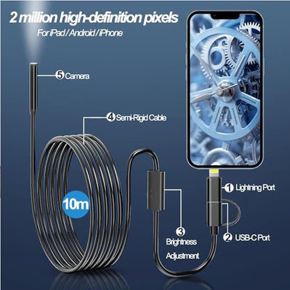 Endoscope - 1920P HD Endoscope Camera With 8 LED Lights, IP67, 32.8 ft