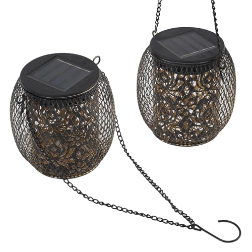 AMZ - Outdoor Hanging Solar Lanterns IP65 Wrought Iron Garden Lights (2pcs)