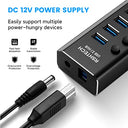 Rshttech - 10-Port USB 3.0 Hub, 10Gbps Transfer, Aluminium, 12V/3A Adapter