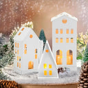 MeYuxg - Mini Light House Metal Candle Holder for Christmas, LED Lantern, White