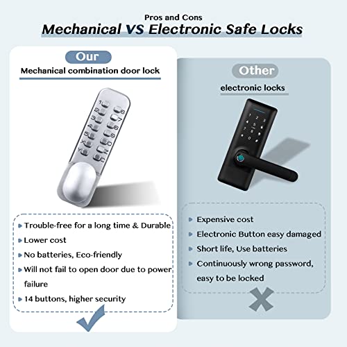 Cerradura - 100% Mechanical Keyless Front Door Lock With 14 Button Keypads