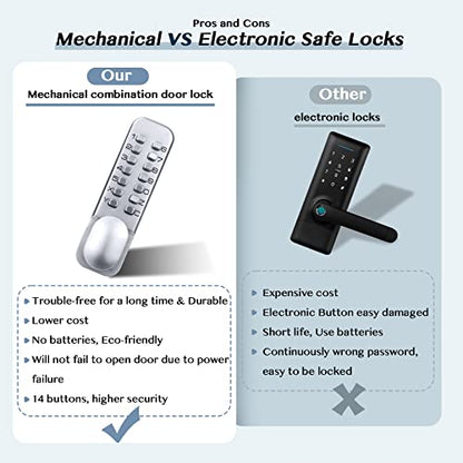 Cerradura - 100% Mechanical Keyless Front Door Lock With 14 Button Keypads