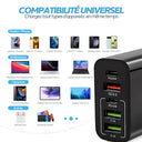 Expr - Fast Charger Multi USB C 65W, 5 Ports, QC 3.0, Compatible with Apple