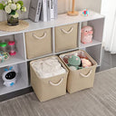 XnqPouha - Collapsible Canvas Cube Storage Box 30x30x30cm, Grey Beige