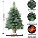 A-SZCXTOP - Pre-lit Mini Artificial Christmas Tree 60cm, 68 PVC Branches, LED Lights, Burlap Base