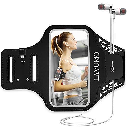 Running armband designed for iPhone SE and models 6 through 8, featuring a phone holder suitable for both men and women, equipped with a key pocket and reflective strip, ideal for workouts, exercise, gym activities, walking, and jogging.