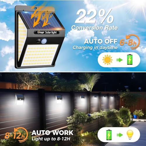 Litogo - 4 Pack 140LED Solar Security Lights With Motion Sensor, Waterproof