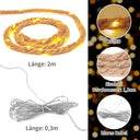 Gresonic - LED Fairy Lights Rope 25 LED 2m Battery Operated Warm White