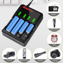 WholeFire - Universal Intelligent 18650 Battery Charger with LED Display, 4 Bays for Li-ion AA AAA