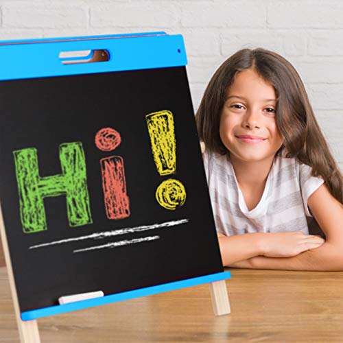 Relaxdays - Portable Double-Sided Wooden Chalk Board for Kids, Blue, 48.5 x 48 x 36 cm