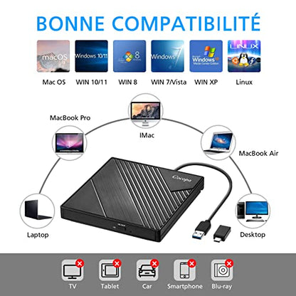 Cocopa - USB 3.0 USB-C External CD DVD Player & Burner