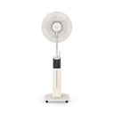CREATE AIR MIST PRO Oscillating Fogger Fan with off white remote control, featuring a modern design