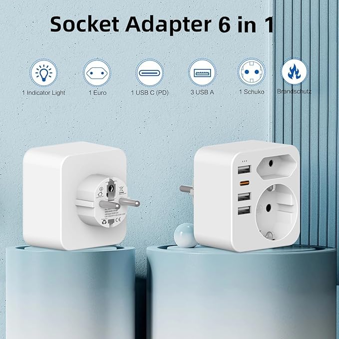 Acabuma - Double Plug USB Socket with Type C and 3 USB Ports