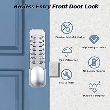 Cerradura - 100% Mechanical Keyless Front Door Lock With 14 Button Keypads
