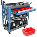 AIRAJ 3 Tier Rolling Tool Cart with Drawers and Pegboard - 440 LBS Capacity