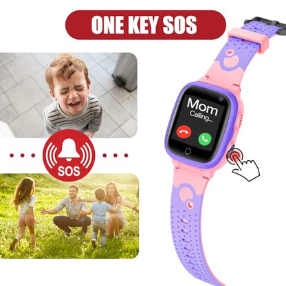 AMZ - Kids Smart Watch with LBS, SOS, Camera & Voice Chat for Ages 3-12, Pink