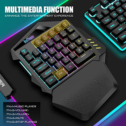 RedThunder G60 Wireless RGB Gaming Keyboard - One-Handed, 35-Key, Ergonomic with Non-Slip Hand Rest, Rechargeable 2000mAh, Compatible with PC, PS4, PS5, Xbox One