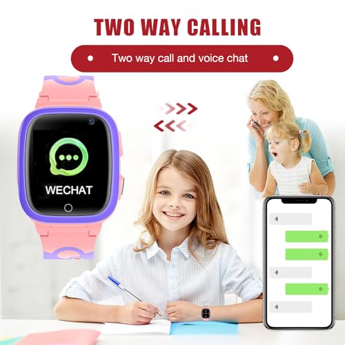 AMZ - Kids Smart Watch with LBS, SOS, Camera & Voice Chat for Ages 3-12, Pink