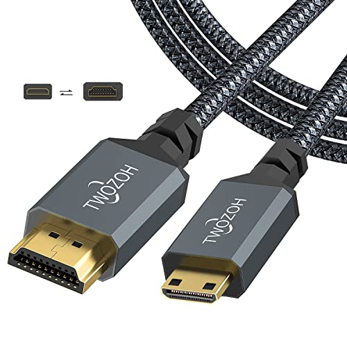 Twozoh - Mini HDMI to HDMI Cable 10FT, High-Speed Braided Cord 4K/60Hz