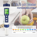 Gotmeet - 5 in 1 Digital pH Tester Pen with High Accuracy, ATC, EC, TDS, Temp