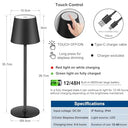Liyabber - Dimmable Wireless LED Table Lamp, Rechargeable, Touch Control, IP44 Waterproof