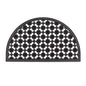 Semi-circular black rubber doormat designed for non-slip and weather-resistant use in various outdoor settings such as hallways, balconies, terraces, and porches, measuring 45 by 75 by 1 centimeters.
