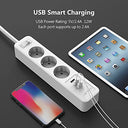 Jsver - USB Surge Socket with 3 Outlets, 3 USB Chargers, 2m Cable, Overvoltage Protection
