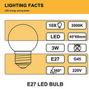 Belaufe - E27 LED Globe Bulb 3W, 3000K Warm White, Non-Dimmable, Pack of 10