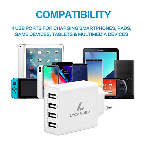 AMZ - USB Wall Charger EU Plug 4 Ports 5A Adaptive Charging