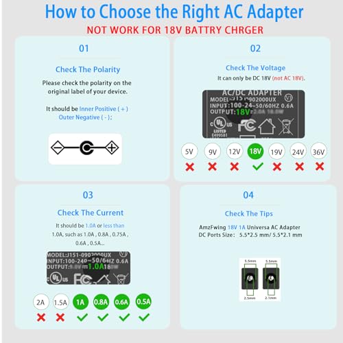 AMZ - 18V 1A DC Power Supply Adapter, CE Certified, EU Plug, 100V-240V