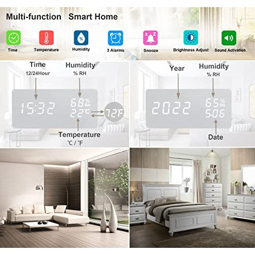 AMZ - Modern LED Wood Digital Alarm Clock with Snooze Function