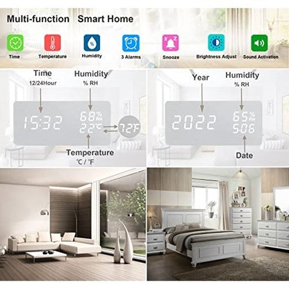 AMZ - Modern LED Wood Digital Alarm Clock with Snooze Function