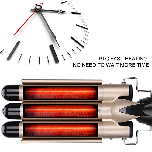 Gold - 3 Barrel Rotating Curling Iron Set With Adjustable Temperature