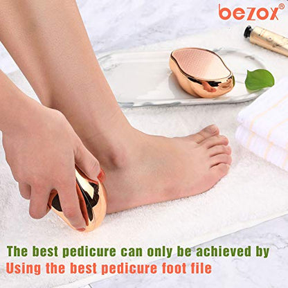 Bezox - Glass Foot File Callus Remover, Portable Crystal Pedicure Scrubber, Golden Finish