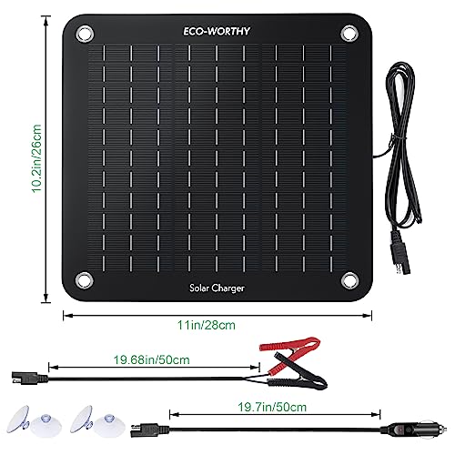 ECO-WORTHY - 12V 10W Solar Car Battery Charger with Alligator Clips