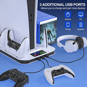 Zrzlmvp - PS5 Stand with Cooling Fan, Dual Controller Charger & USB Ports
