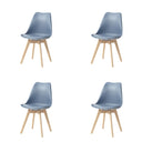 Set of 4 modern blue dining chairs with solid wood legs and removable cushions