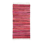 Handwoven colorful red fringed rug in Indian style measuring 70 x 140 cm suitable for hallway or entryway made of polyester and cotton